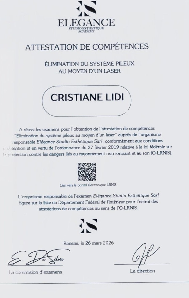 Attestation de compétences fédérale pour l'épilation au laser (O-LRNIS)
